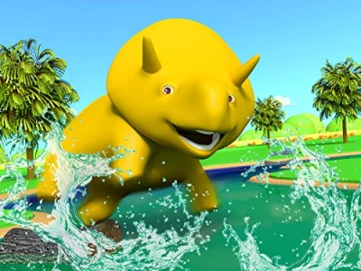 Learn colors and shapes with Dino: Dino rides a Balloon/Dino walks by the River