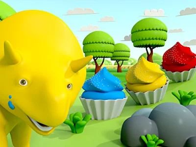 Learn with Dino the Dinosaur: Dino makes cupcakes of different colors/The Bubble Shooter Game