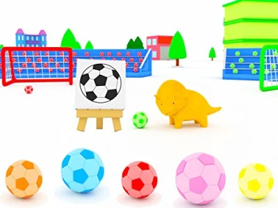Learn colors with Dino the Dinosaur: Coloring Pictures/Playing Football