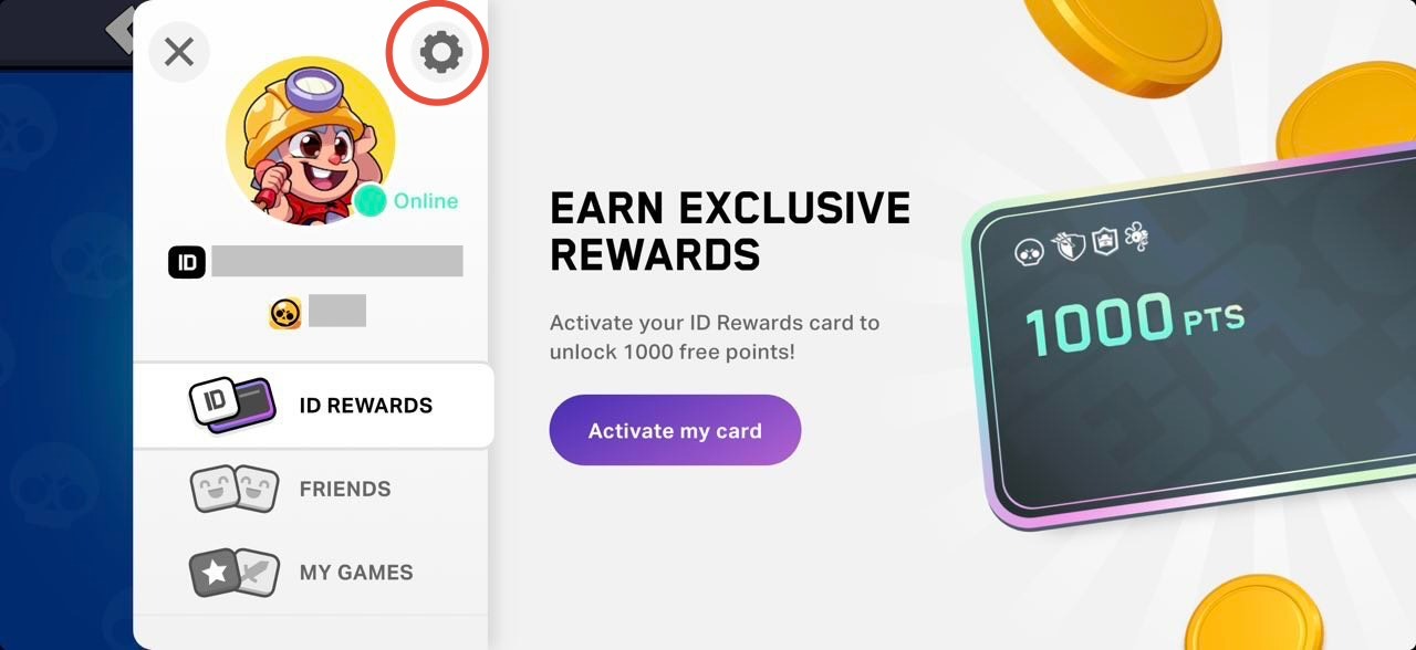 Toque na engrenagem para descobrir o seu Supercell ID