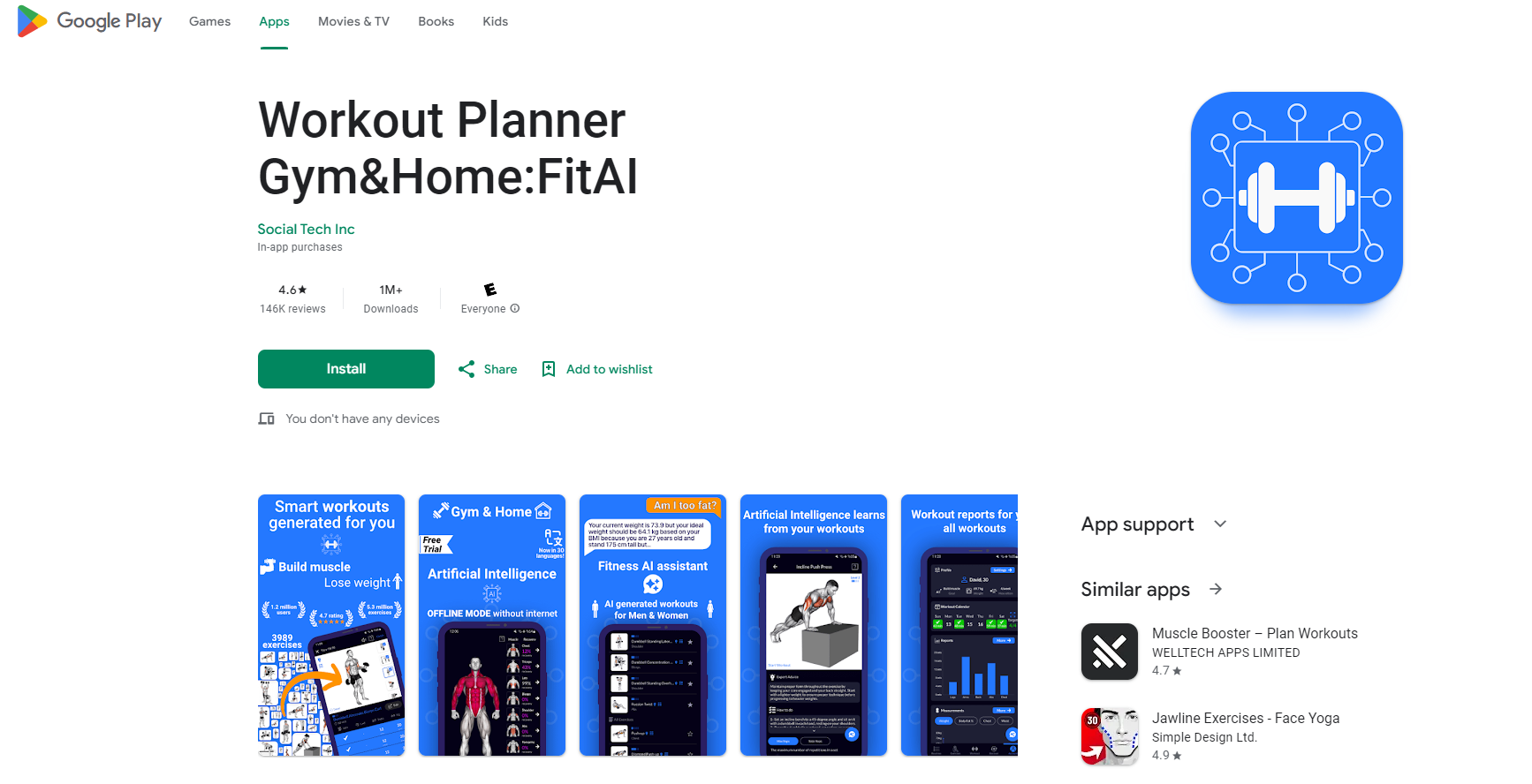 Workout Planner Gym&Home:FitAI