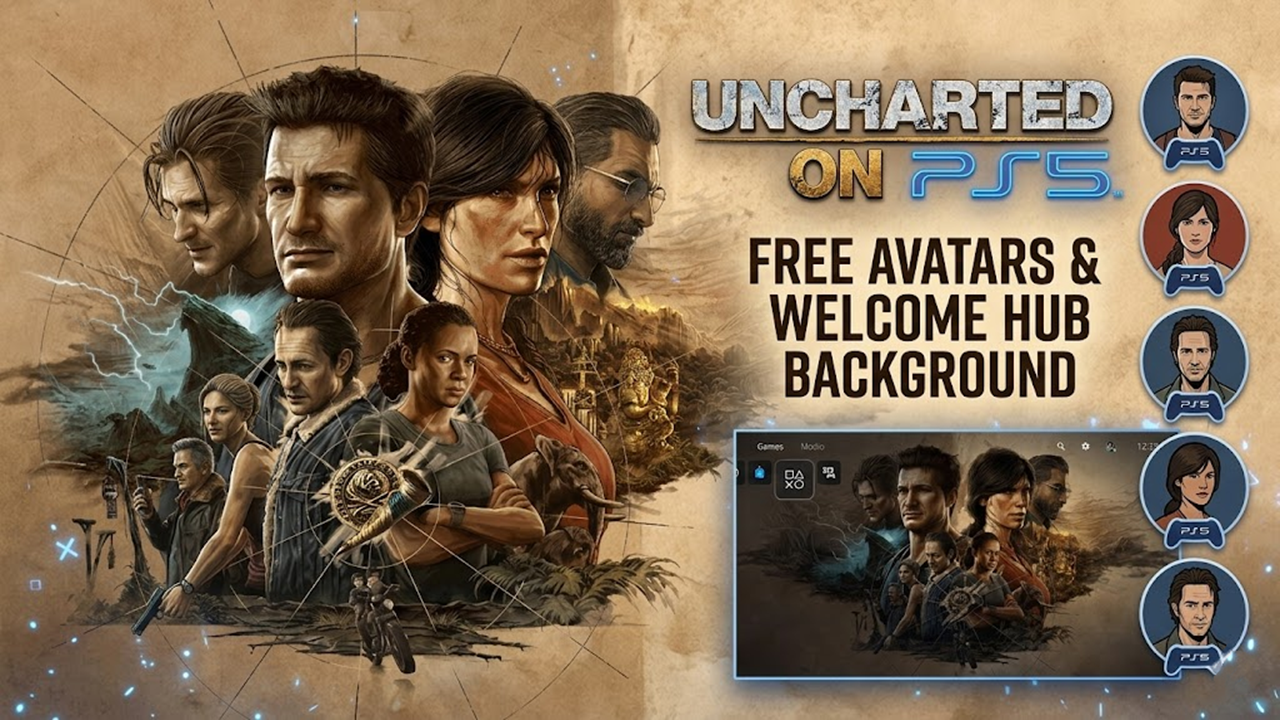 Uncharted on PS5: Free Avatars & Welcome Hub Background