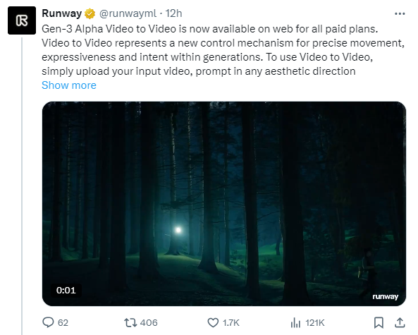 https://twitter.com/runwayml/status/1834711758335779300