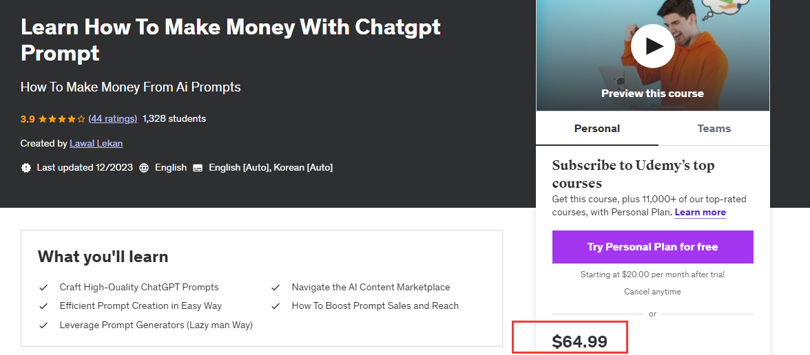 how to earn money with ChatGPT Prompt