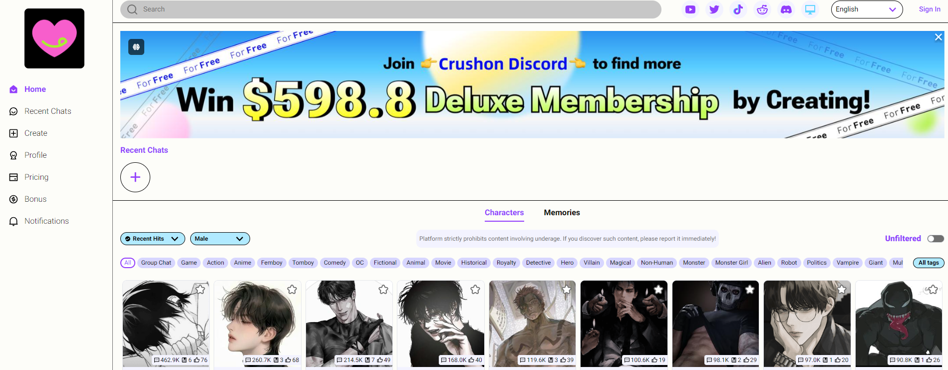 Crushon AI Gift code