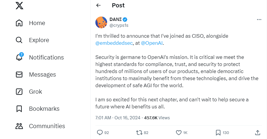 OpenAI Appoints Former Palantir CISO Dane Stuckey as Head of Security