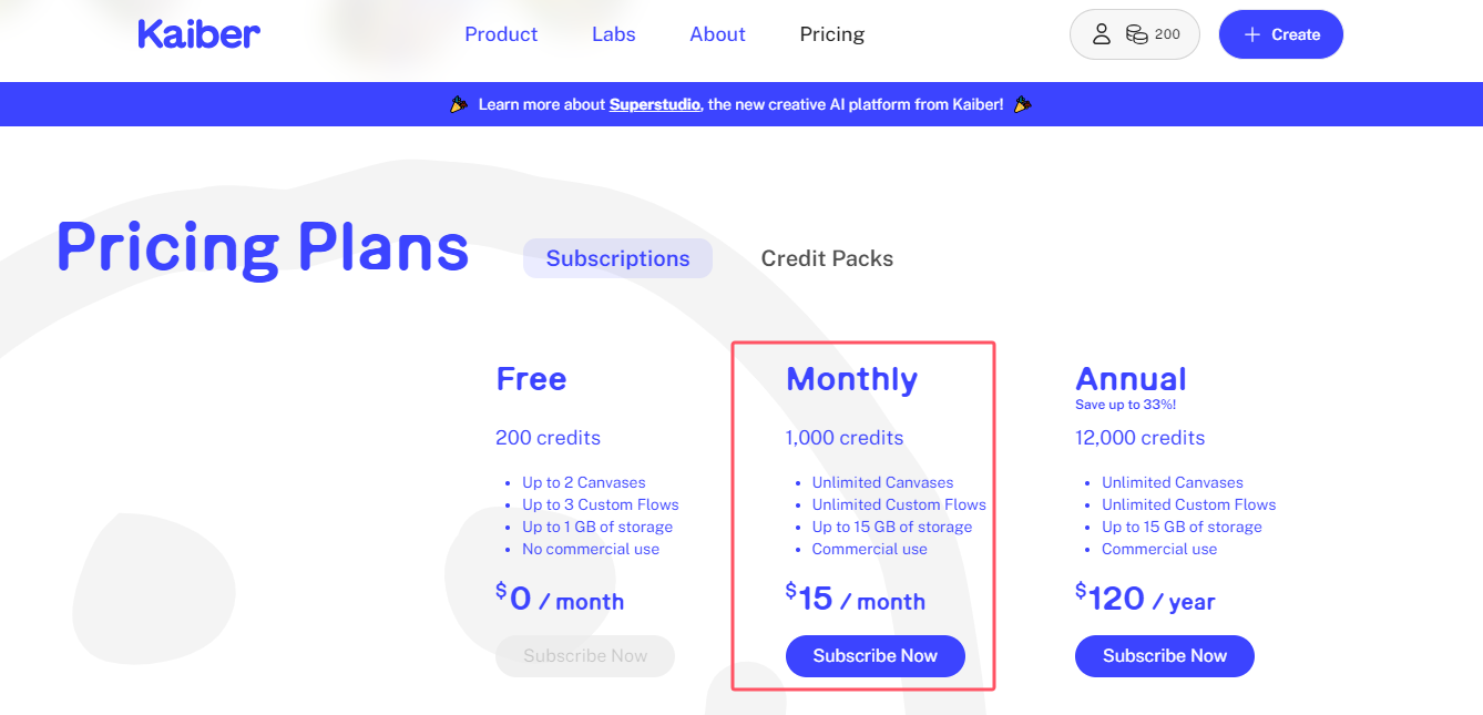 Kaiber AI pricing