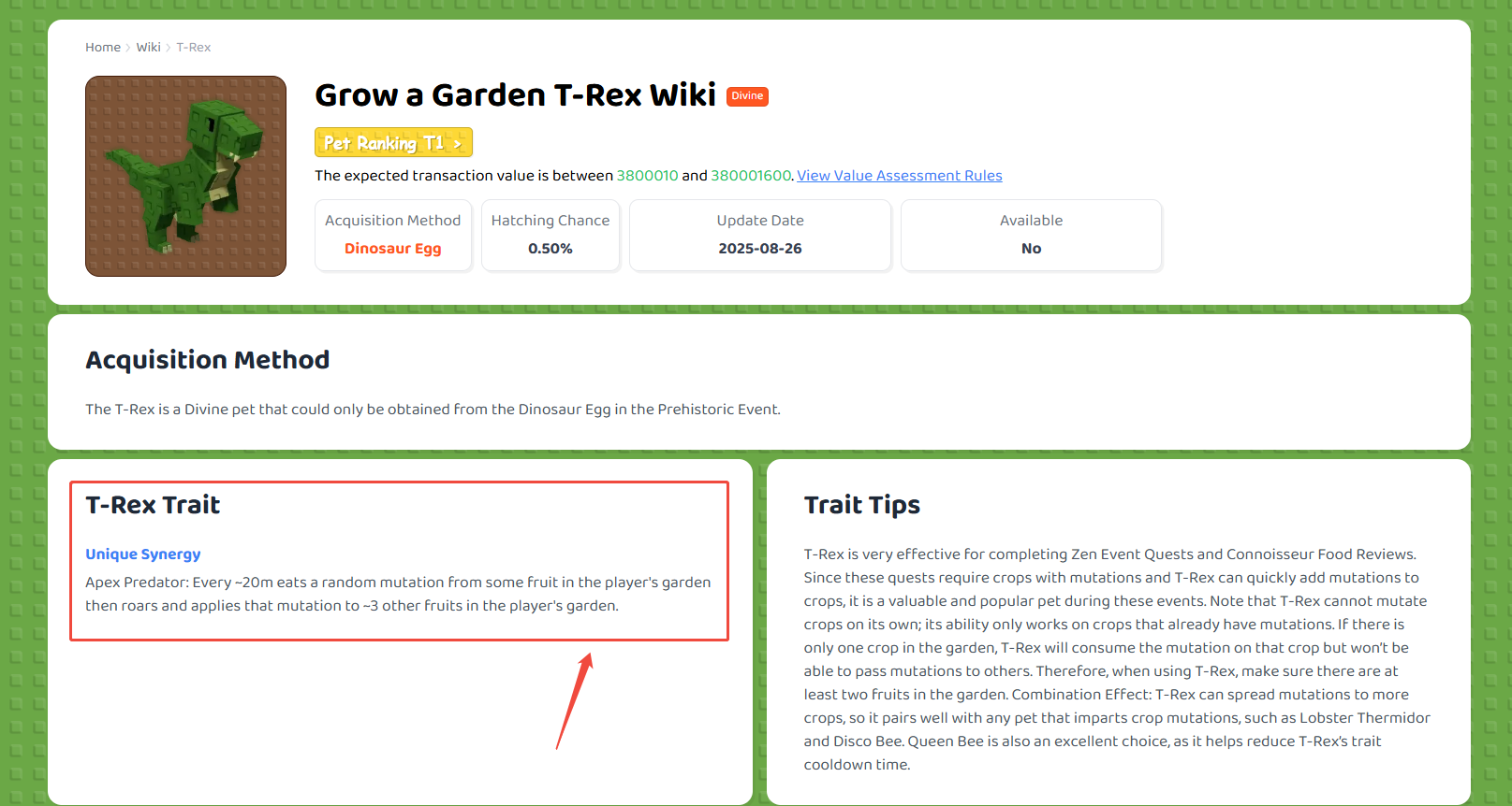 T-Rex in Grow a Garden