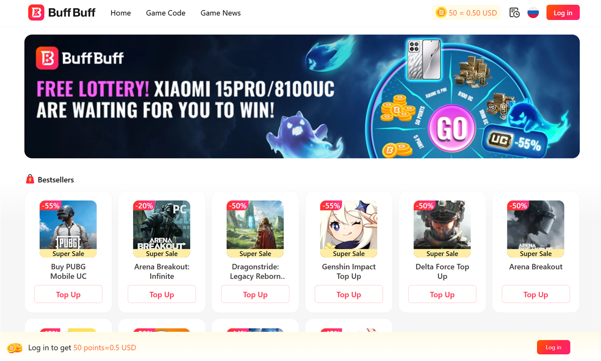  Página oficial da Buff Buff com os jogos oferecidos.