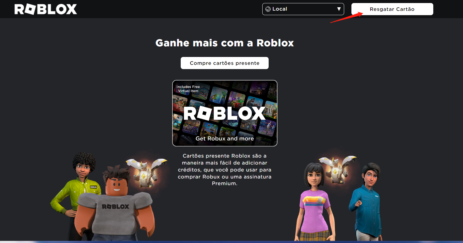 Código robux Es Resgate Personagens ROBLOX Robux Grátis RESGATAR