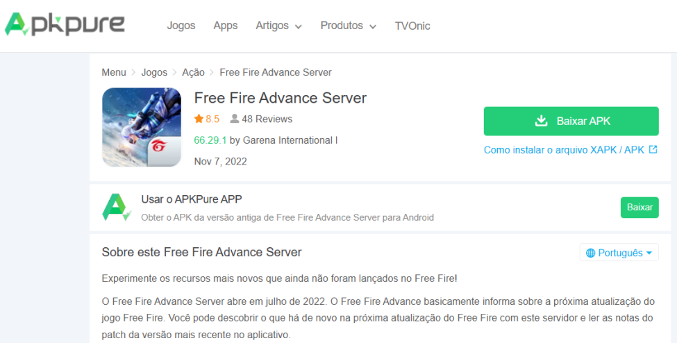 Free Fire: como baixar APK do Servidor Avançado de setembro