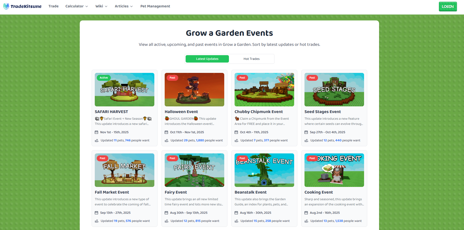 grow a garden event list