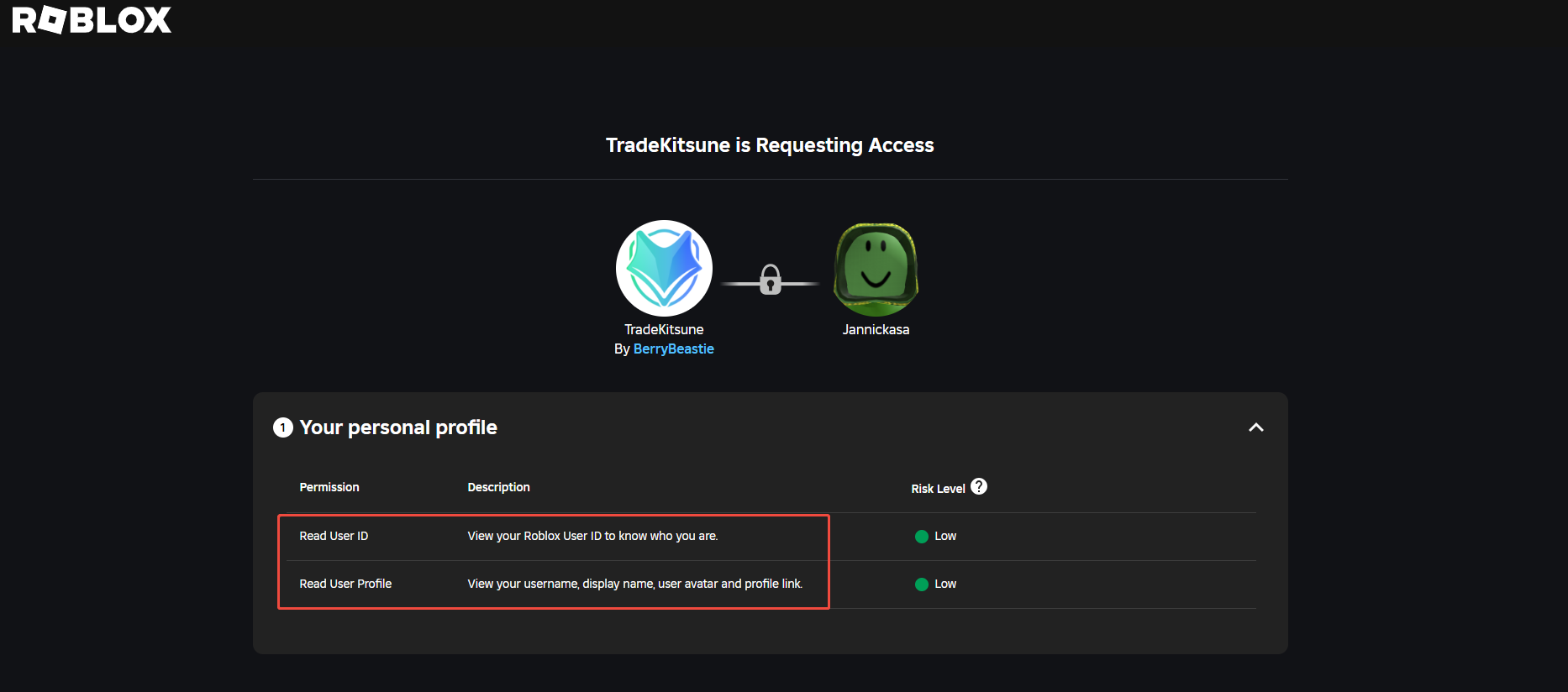 roblox login acess info