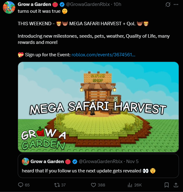 Grow a Garden twitter news