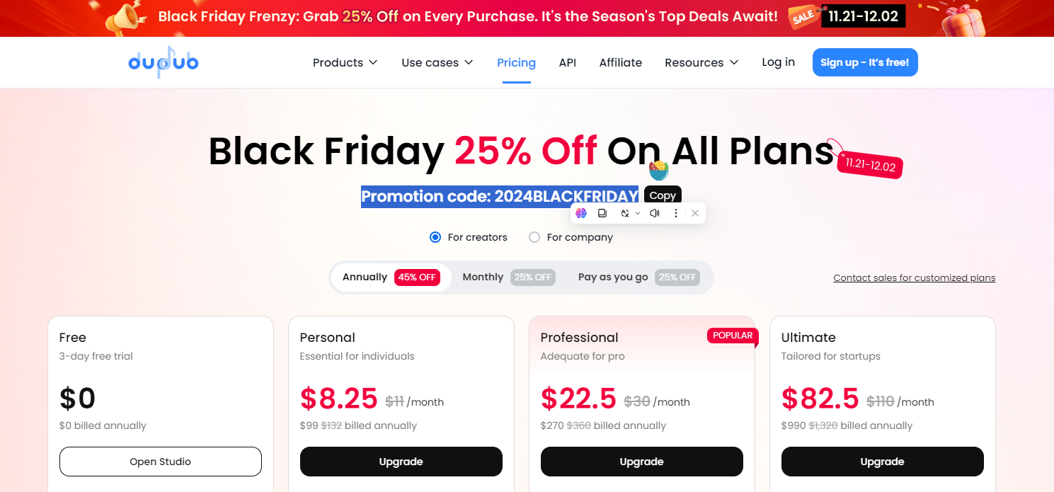 DupDub Voice Generator Black Friday Discount