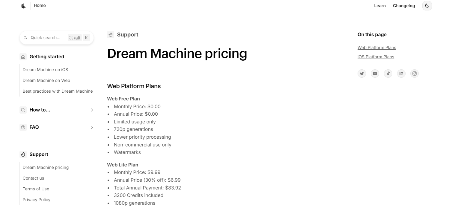 Luma AI Dream Machine 1.6 pricing