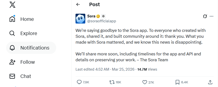 OpenAI Shuts Down Sora App