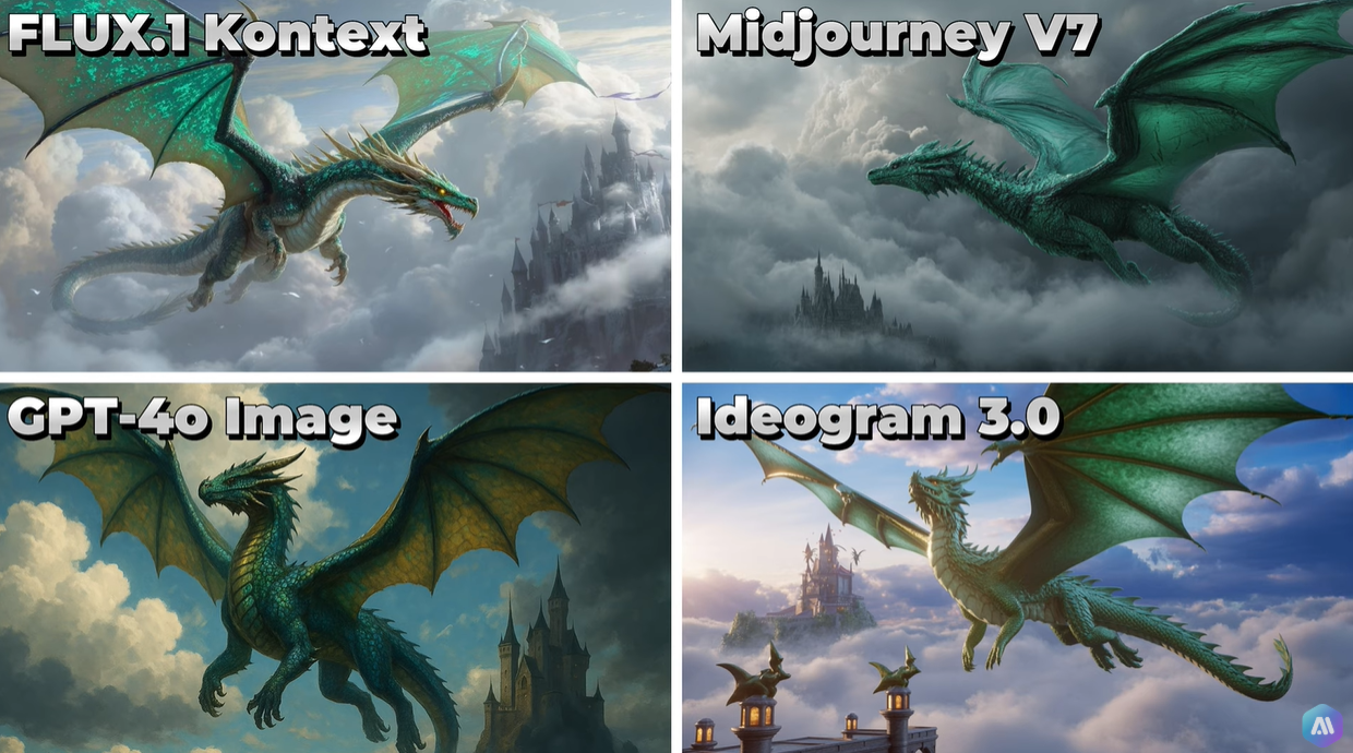 FLUX.1 Kontext VS Midjourney V7 VS GPT-4o Image VS Ideogram 3.0