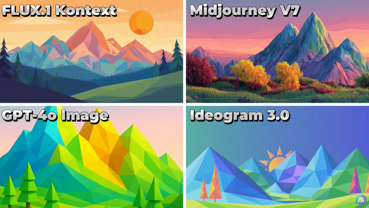 FLUX.1 Kontext VS Midjourney V7 VS GPT-4o Image VS Ideogram 3.0
