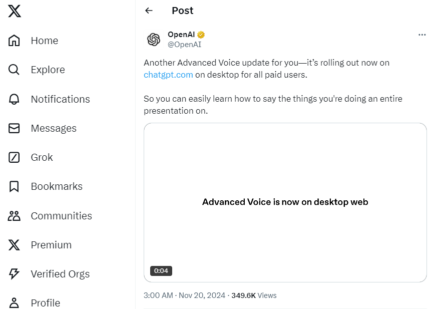 웹에서 ChatGPT Advanced Voice Mode