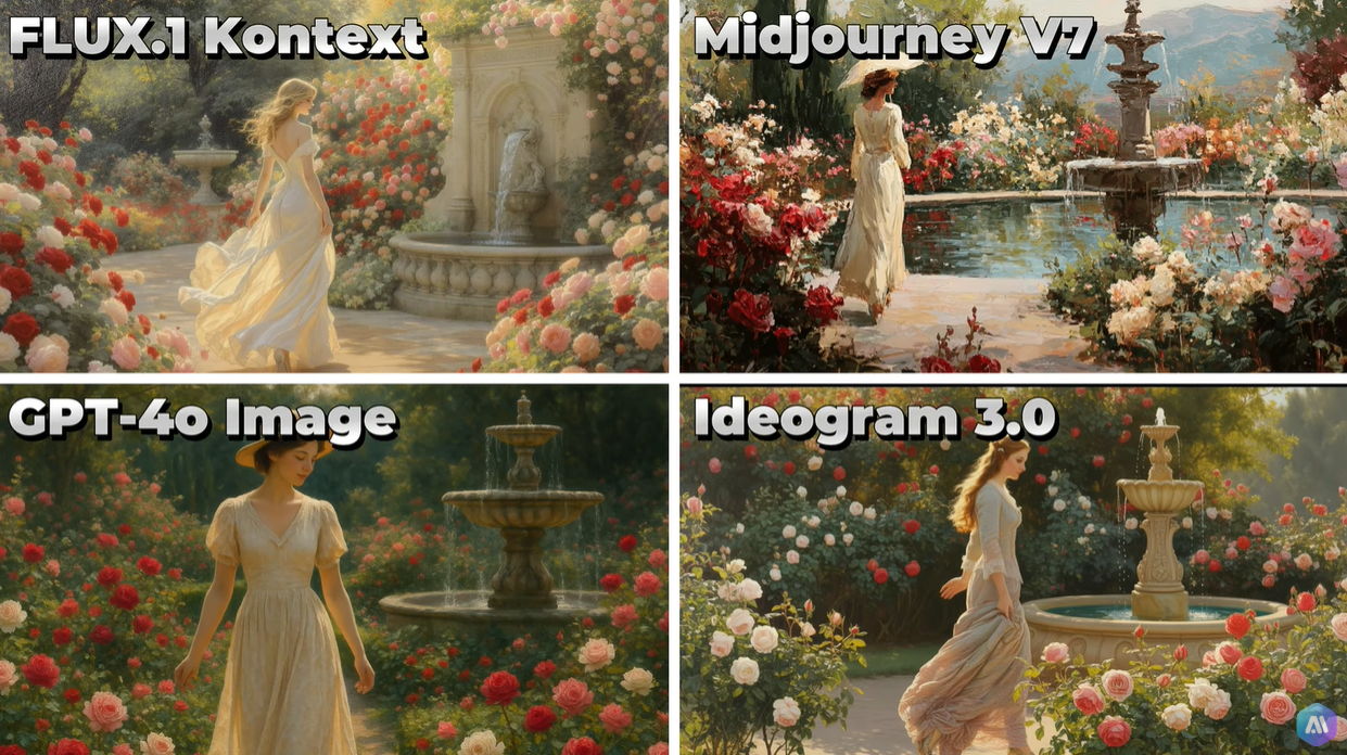 FLUX.1 Kontext VS Midjourney V7 VS GPT-4o Image VS Ideogram 3.0