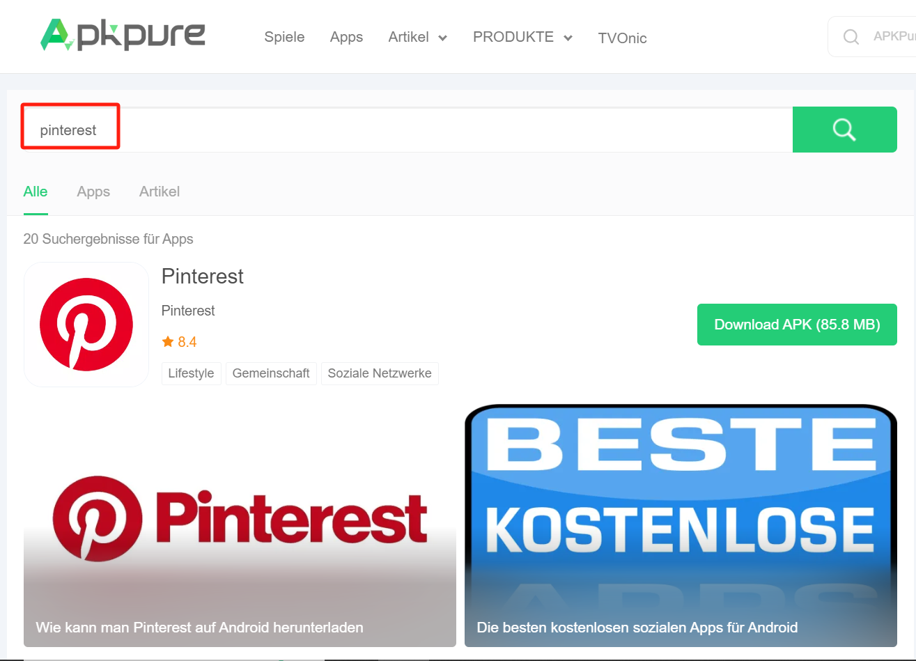 Wie kann man eine ältere Version von Pinterest auf ein AndroidGerät herunterladen